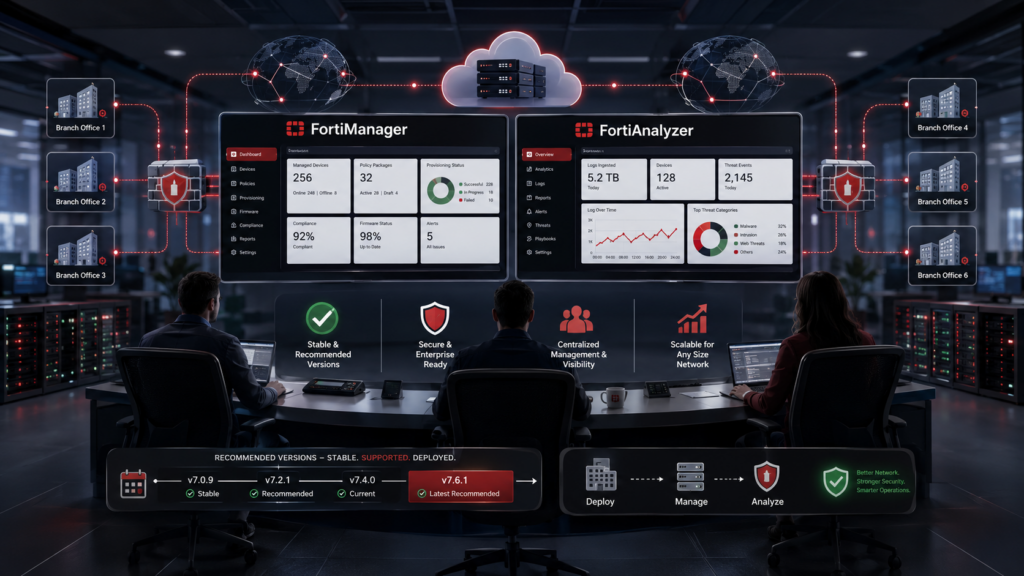 FortiManager & FortiAnalyzer Recommended Versions 2026 FortiManager & FortiAnalyzer recommended stable versions and large scale deployment guidance