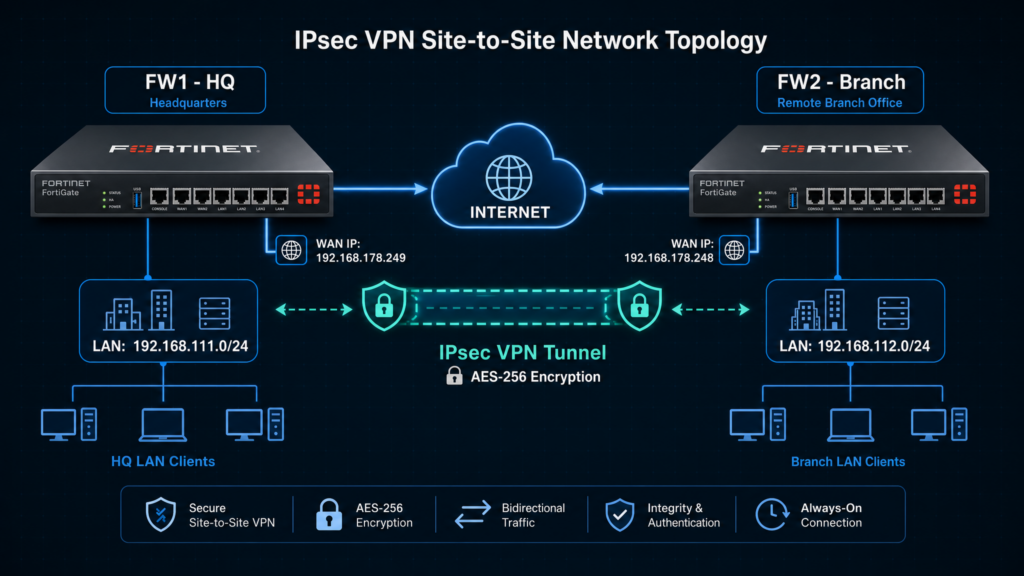 FortiGate IPsec VPN Site-to-Site Topology - FortiGate Site-to-Site VPN