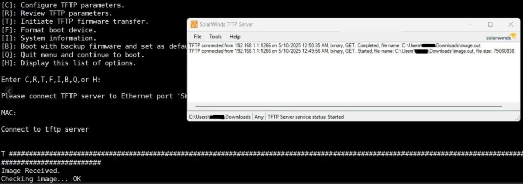 How to Load FortiGate Firmware via TFTP & BIOS - Successful Firmware Transfer