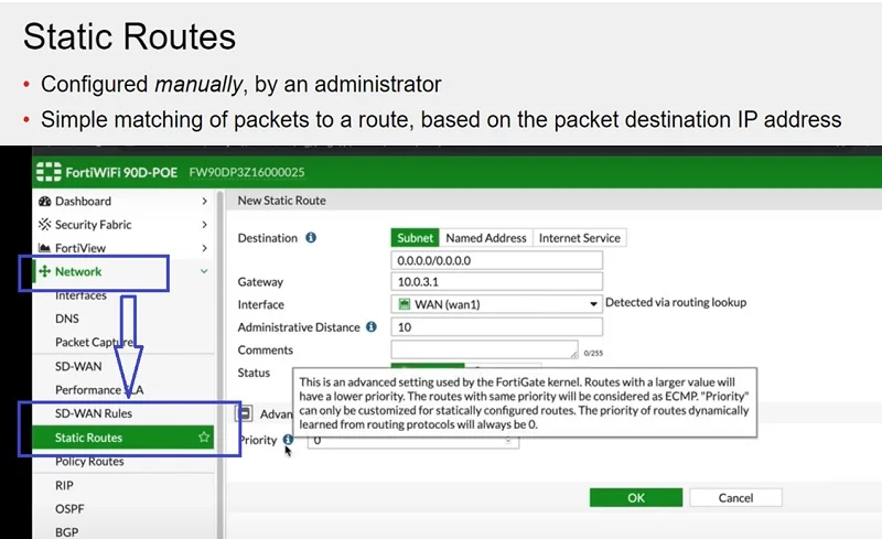 FortiGate IPsec Site-to-Site VPN with PSK: Secure, Reliable Setup FortiGate GUI showing Default Route configuration pointing to WAN interface