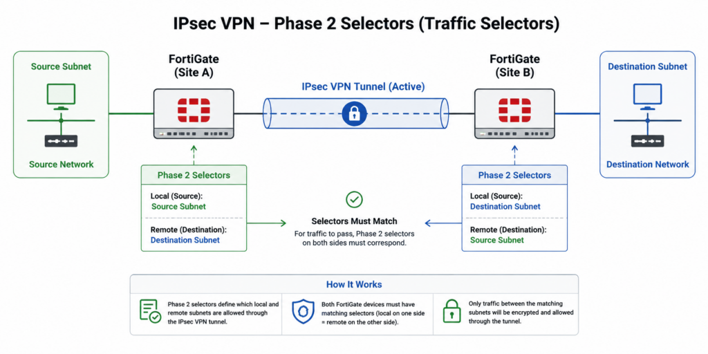 IPsec Phase 2 selector configuration on matching FortiGate gateways
