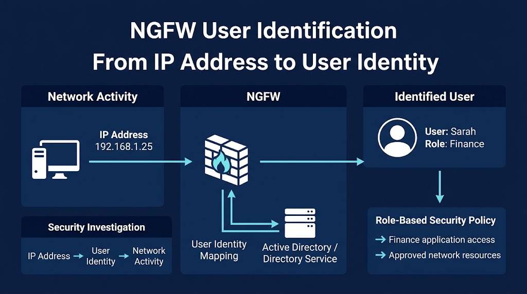 Next-Generation Firewall user identification process diagram.