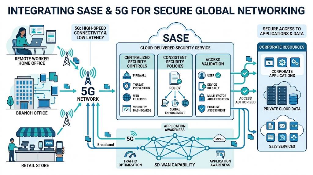 Infographic explaining SASE and 5G integration for networking