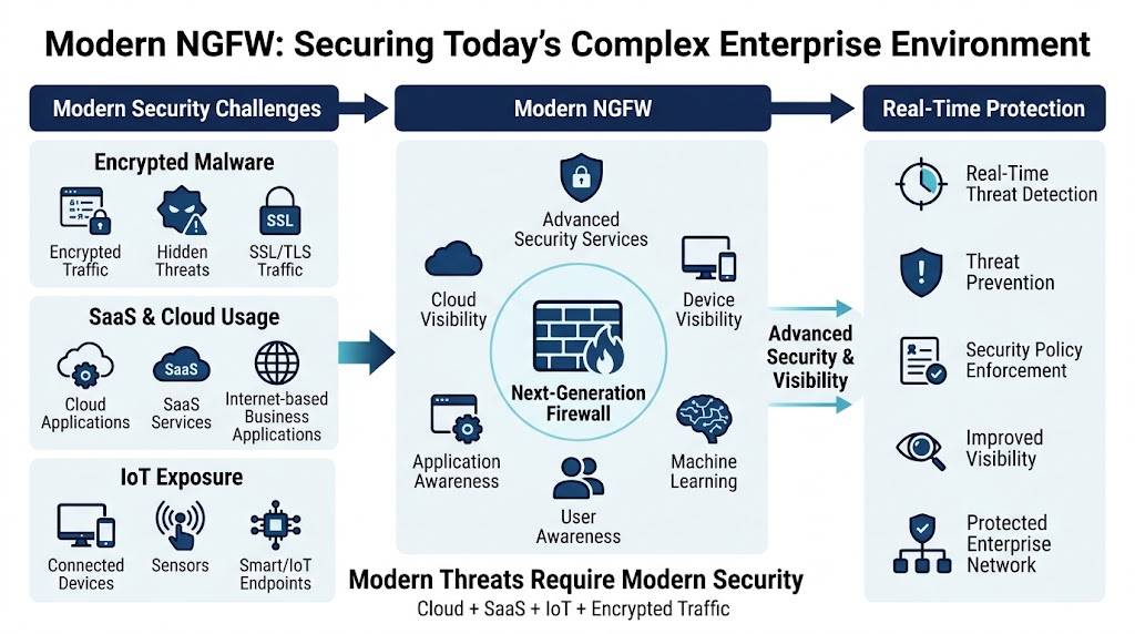Modern NGFW securing complex enterprise network environment