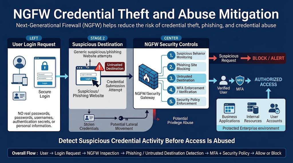 NGFW credential theft and abuse mitigation diagram