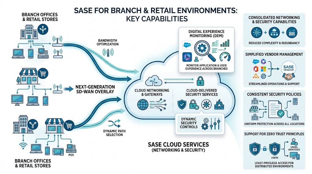 Diagram showing SASE branch and retail capabilities
