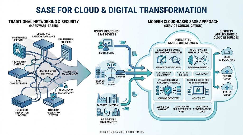 Traditional networking versus modern cloud SASE approach