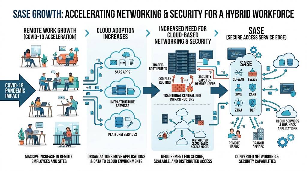 Infographic illustrating SASE growth for a hybrid workforce