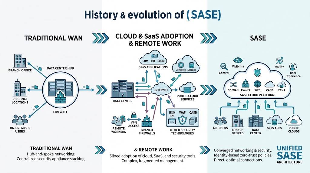 Infographic showing the history and evolution of SASE