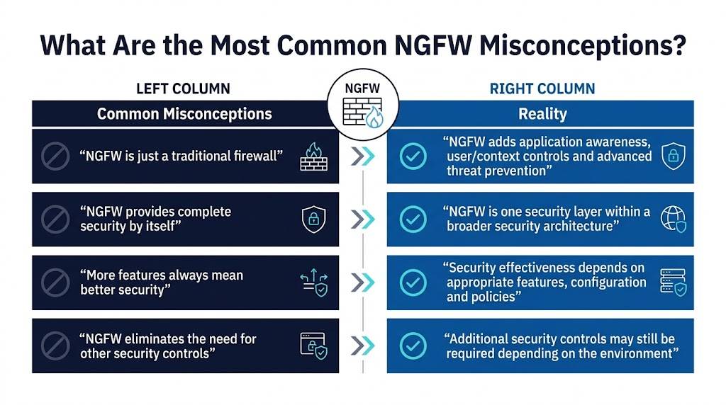 Infographic explaining common NGFW misconceptions versus reality
