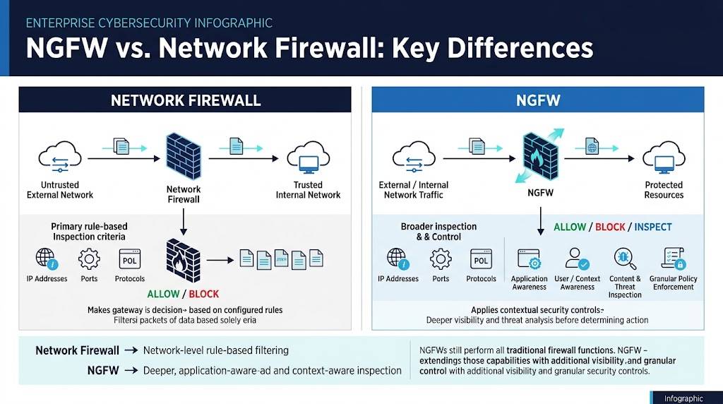 NGFW vs traditional network firewall comparison infographic