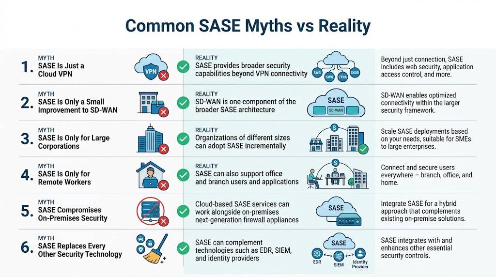 Infographic debunking common SASE myths with actual facts