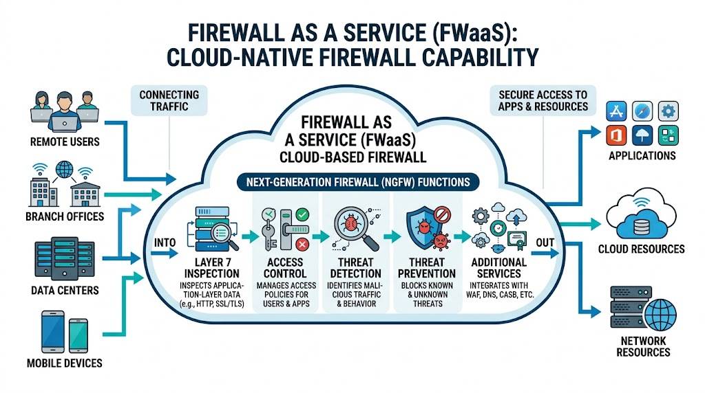 Diagram showing Firewall as a Service FWaaS capabilities