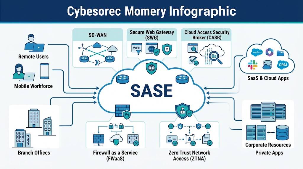 SASE cybersecurity architecture diagram showing network security components