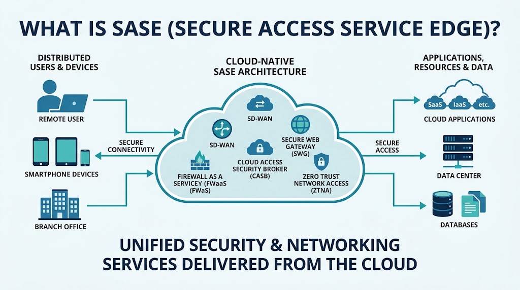 Infographic explaining Secure Access Service Edge architecture